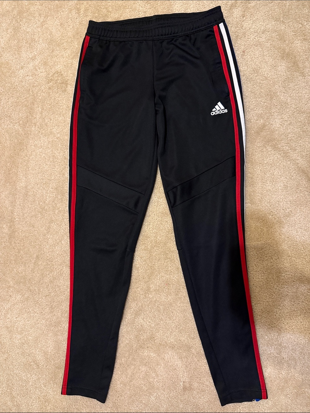 adidas Black Sweatpants with Red & White Side Stripes